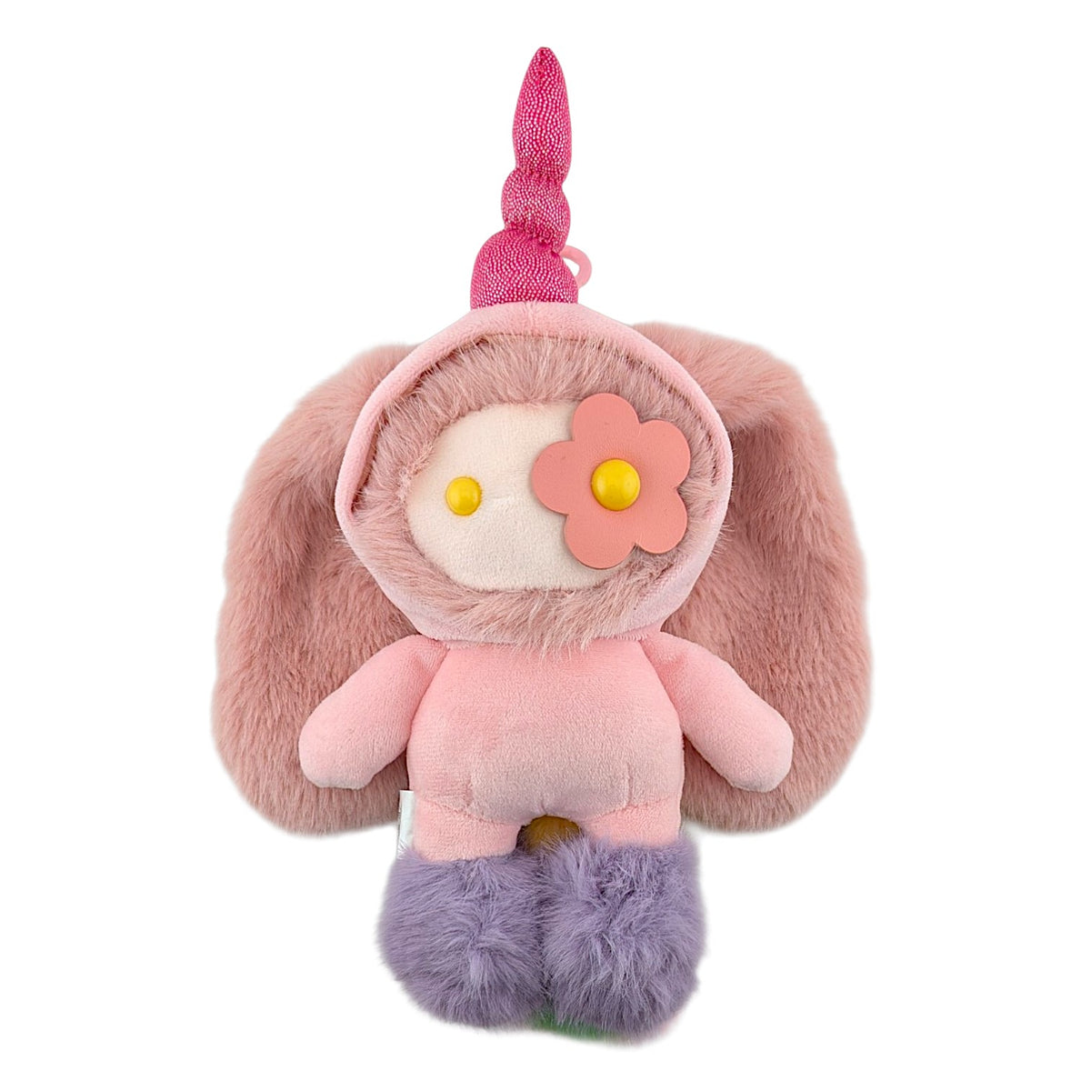 CJ Hendry
Halloween JuJu (Unicorn), 2026
Plush keychain with leather flower eye, polyester filling &amp; metal clasp
Approx. 15 x 8 cm

Accompanied by orange rectangular zipper pouch + fold out "map" poster which shows all 10 varieties