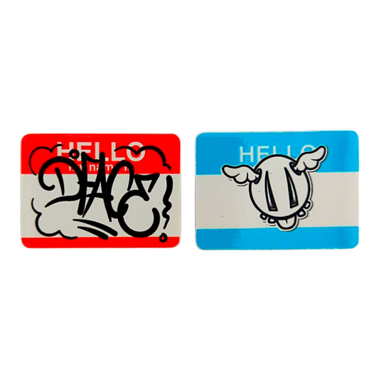 D*Face Hello My Name is Sticker Set

Includes (2) vinyl stickers - (1) red + (1) blue
1.25 x 1" each