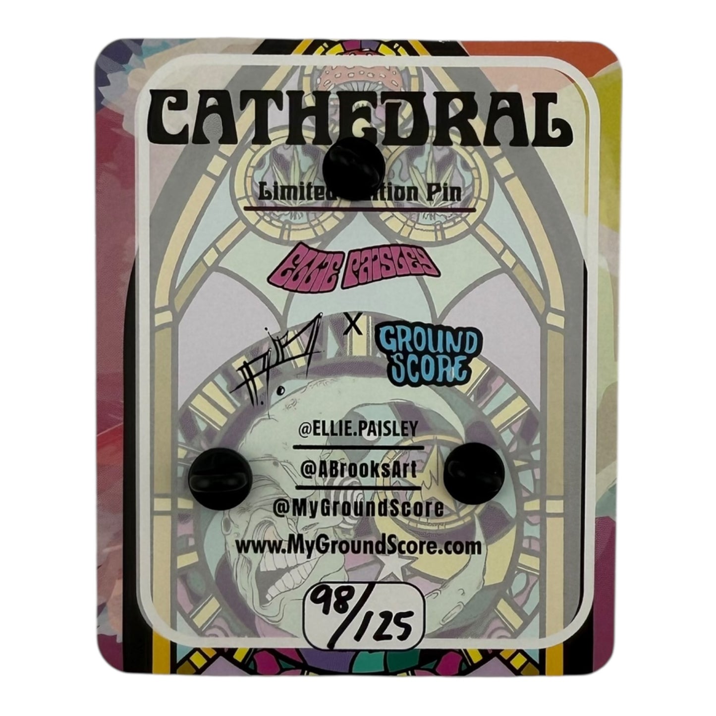Ellie Paisley x Aaron Brooks x Groundscore
Cathedral Pin, 2025
2.5 x 4 in
Edition of 125