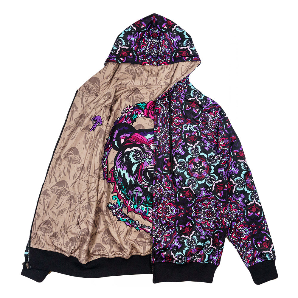 Ellie Paisley x Grassroots Bear Reversible Zip Up Hoodie
- Fully Reversible
- Sublimation Printing
- Embroidered Accents
- Armpit Stash Pocket
- Zipper Closure
- Limited Edition of 150