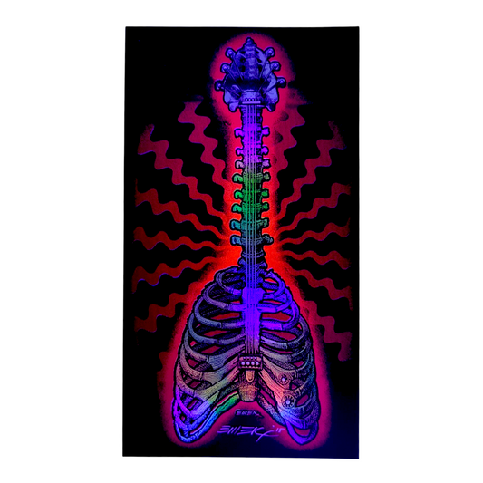 Emek 
Bone Guitar, 2015
Gicleé Print on Foil Paper with Straight Cut Edges 
5.25 x 9.5 in 

Hand signed + dated by the artist. 