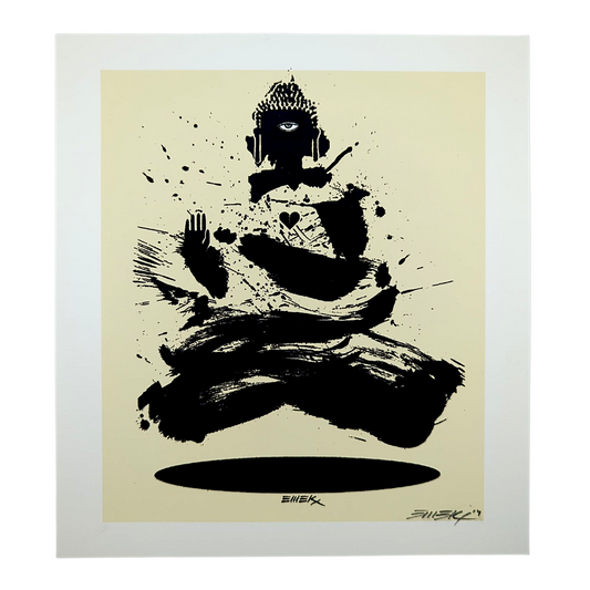 Emek 
Bright Eyes (Cream), 2014 
Screen Print on Archival Paper with Straight Cut Edges 
7.5 x 8.25 in 

Hand signed + dated by the artist  