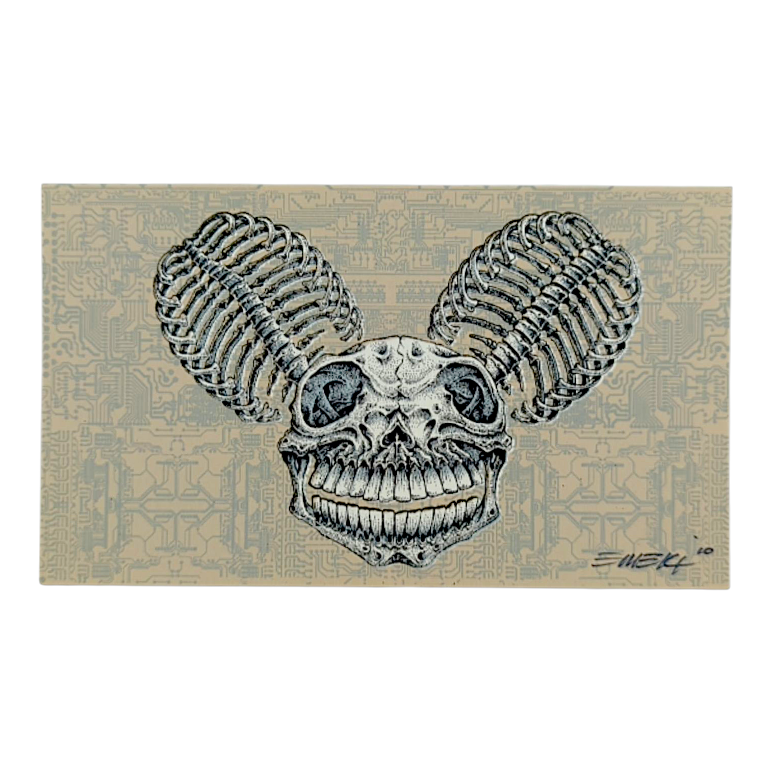 Emek 
Dead Mau5, 2010 
Screen Print on Archival Paper with Straight Cut Edges 
5.75 x 3.25 in 
Hand signed + dated by the artist.