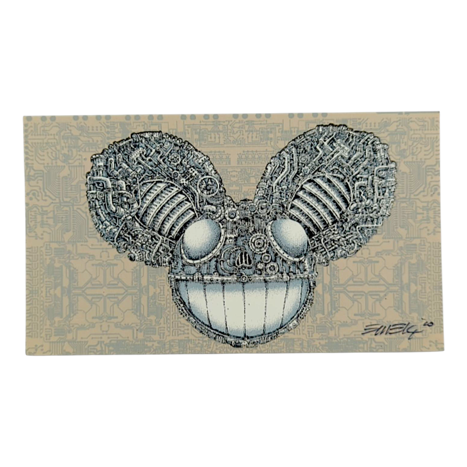 Emek 
Dead Mau5, 2010 
Screen Print on Archival Paper with Straight Cut Edges 
5.75 x 3.25 in 

Hand signed + dated by the artist.