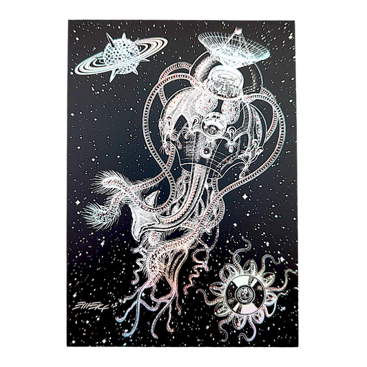 Emek 
Microorganism Satellite, 2015
Gicleé Print on Foil Paper
5.25 x 7.5 in 

Hand signed + dated by the artist 