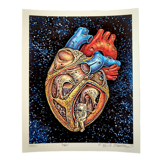 Emek
Space Heart, 2020
Gicleé Print on Archival Paper with Straight Cut Edges
8 x 10 in
Edition of 500

Hand Signed, Numbered + Dated by the artist. Featuring doodle and embossed signature.