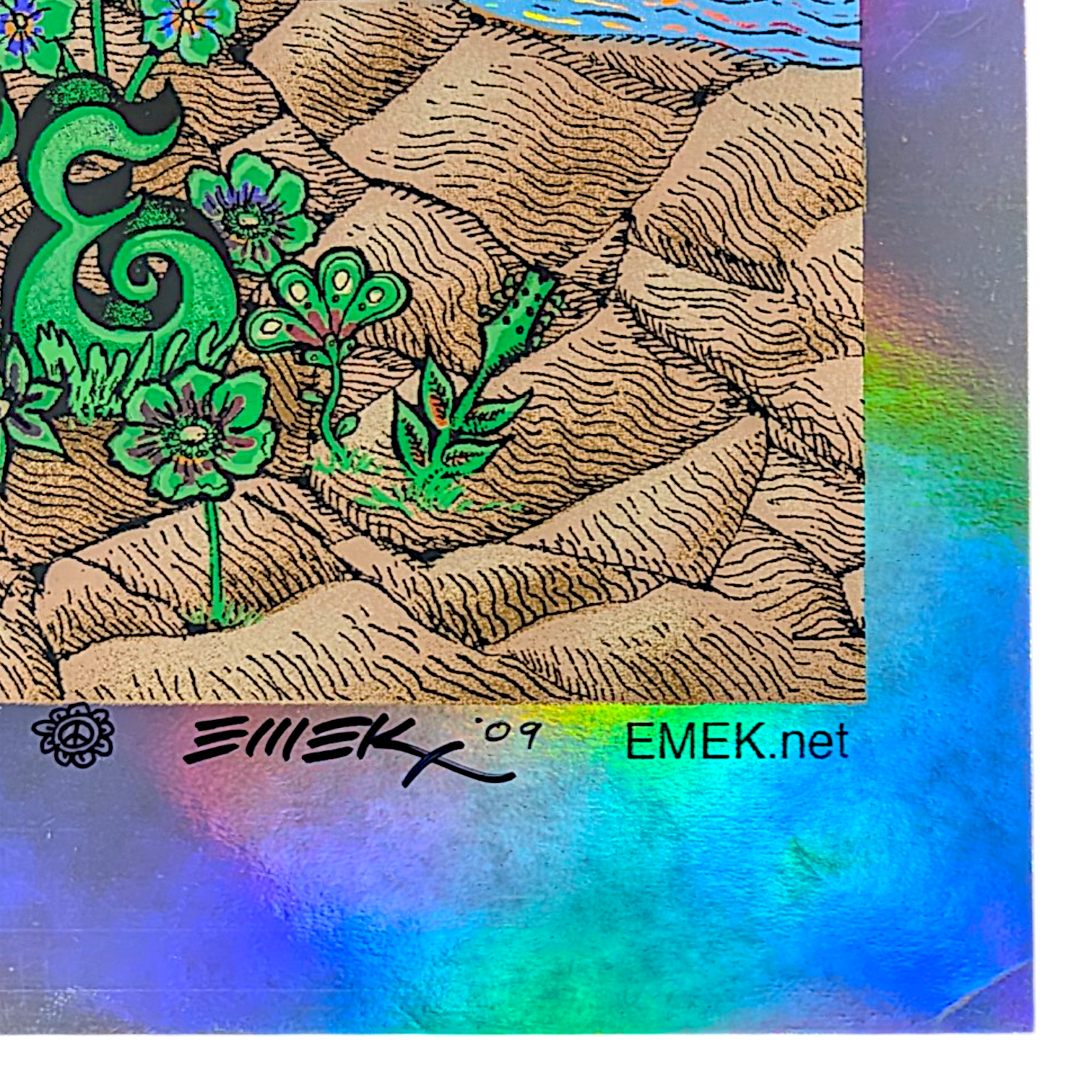 Emek
The Dead, Gorge 2009 (Peace Tree)
Screen print on foil paper
17 x 25 in
Edition of 30

Hand signed, numbered, dated + doodled by the artist

*Minor imperfection (bottom right) - Please contact us if you would like a condition report + additional photos / videos