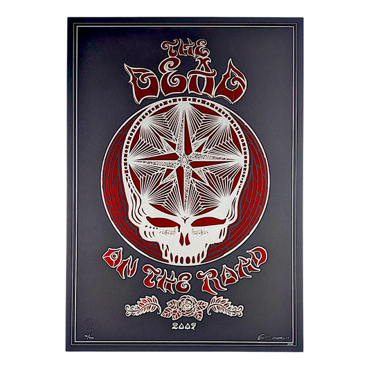 Emek
The Dead On the Road 2009 Tour
Laser cut screen print over foil paper
17 x 24 in
Edition of 200

Hand signed, numbered, dated + doodled by the artist

*Very minor imperfection (top right corner) - Please contact us if you would like a condition report + additional photos / videos