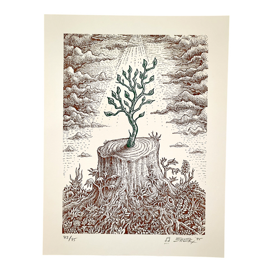 Emek 
The Re-Giving Tree (Cream), 2025 
Letterpress print on 320 GSM cotton paper 
10.5 × 8 in 
Edition of 75 

Hand signed, numbered, dated + doodled by the artist 