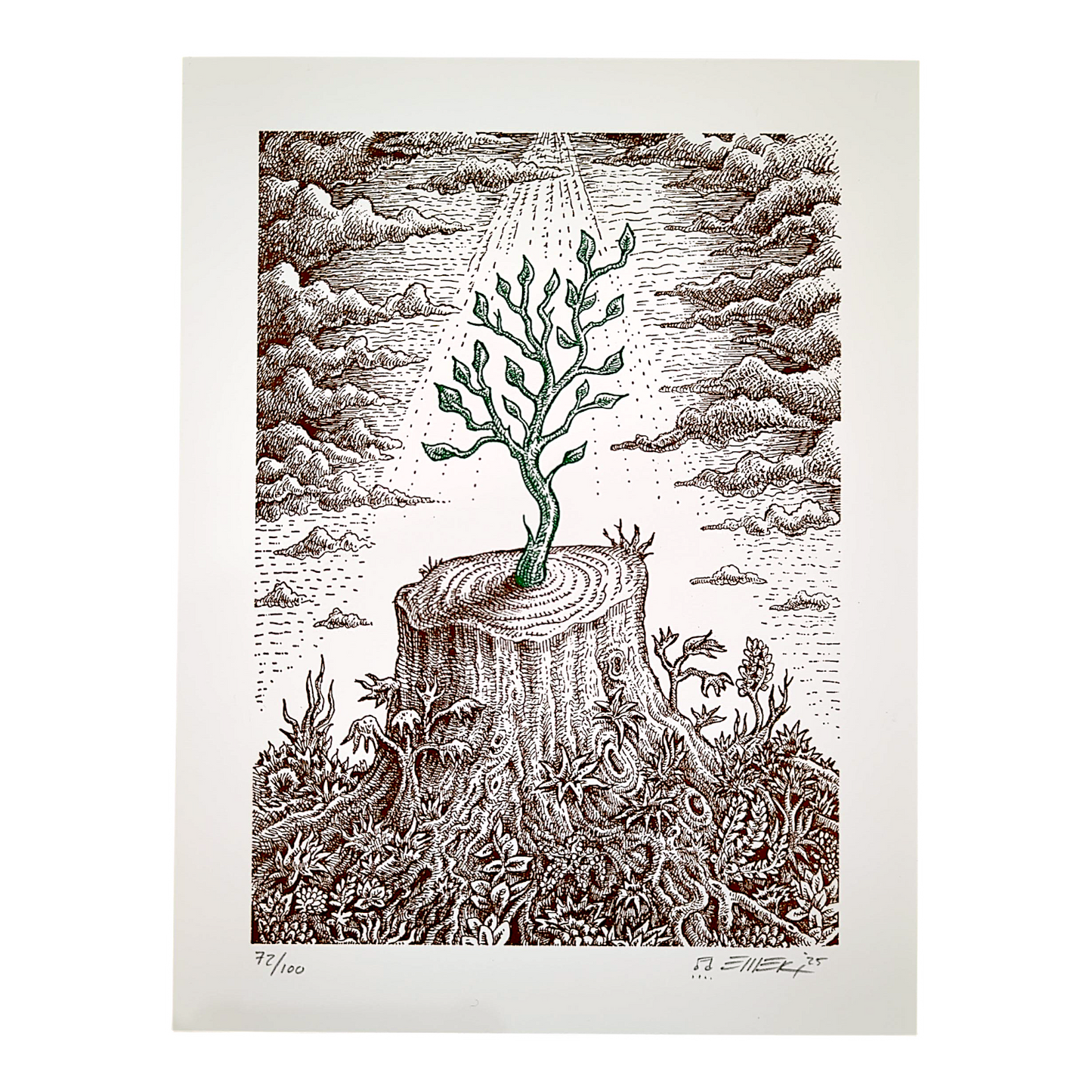 Emek 
The Re-Giving Tree (White), 2025 
Letterpress print on 320 GSM cotton paper 
10.5 × 8 in 
Edition of 100 

Hand signed, numbered, dated + doodled by the artist 
