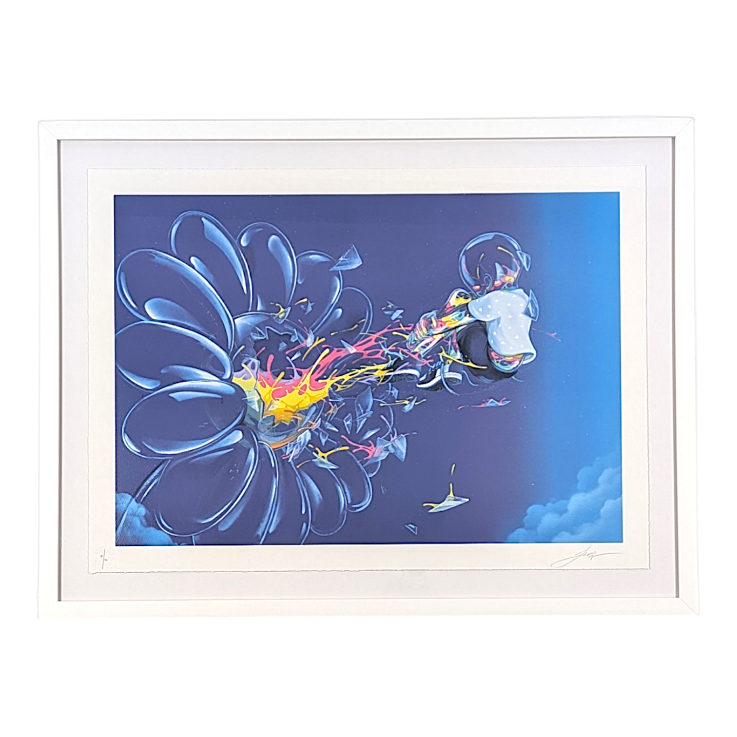 FLOG 
Flower is Life, 2025 
24 colour screen print on 330 gsm Somerset paper 
34.65 x 25.2 in (88 x 64 cm) 
Edition of 100 

Hand signed + numbered by the artist. Accompanied by Certificate of Authenticity. Published by Graffiti Prints. 

Custom Frame: 

40.75 x 31 x 1 in 
Tru Vue Conservation Grade 99% UV Protection Plexiglass 