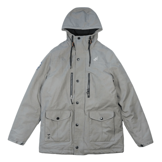 Aaron Brooks x Grassroots Split Moon Gray Sherpa Parka Jacket   A perfect parka with a durable Gray duck canvas exterior, soft sherpa fleece lining, and synthetic insulating layer for extra warmth