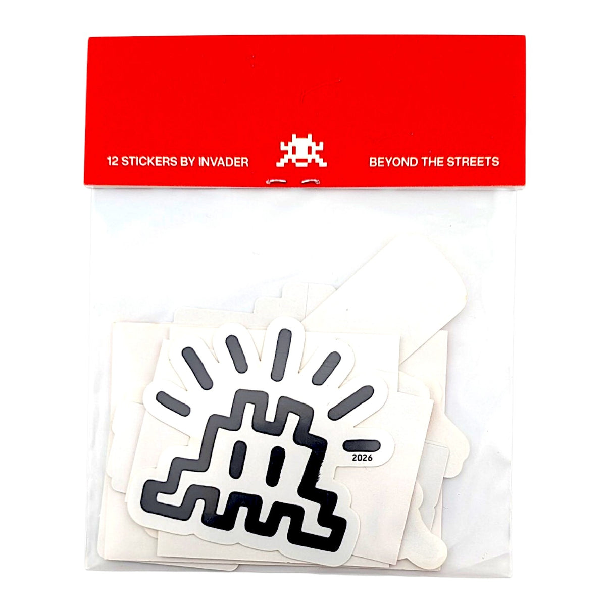Invader
Beyond The Streets Paris V2, 2026
Pack of 12 vinyl stickers
Dimensons vary