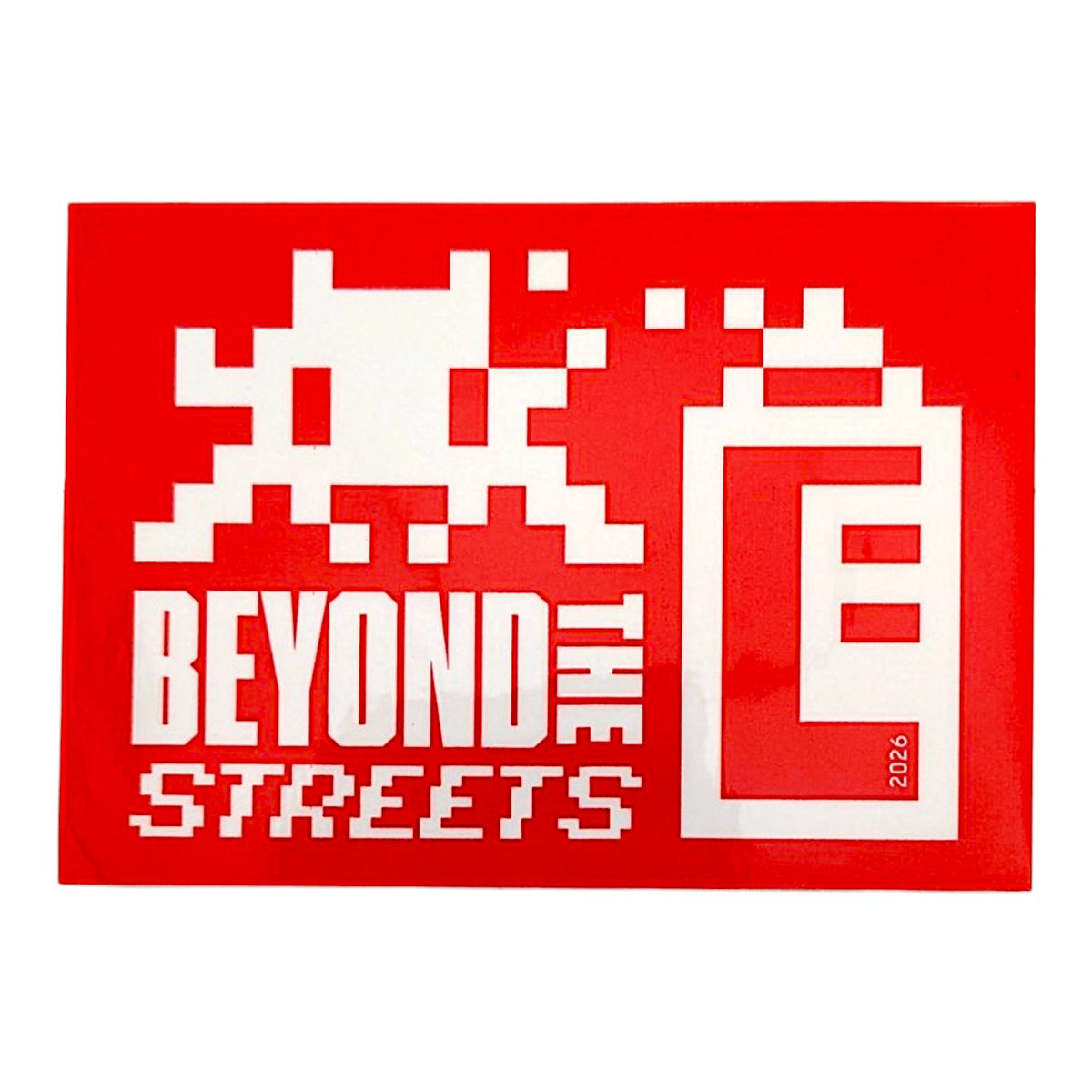 Invader
Beyond The Streets Paris V2, 2026
Pack of 12 vinyl stickers
Dimensons vary