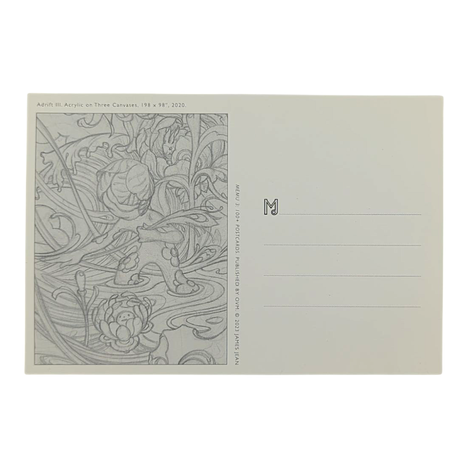 James Jean “Adrift III” Postcard

Offset lithograph on postcard
4 x 6 in
Features a reproduction of James Jean’s "Adrift III" (2020)