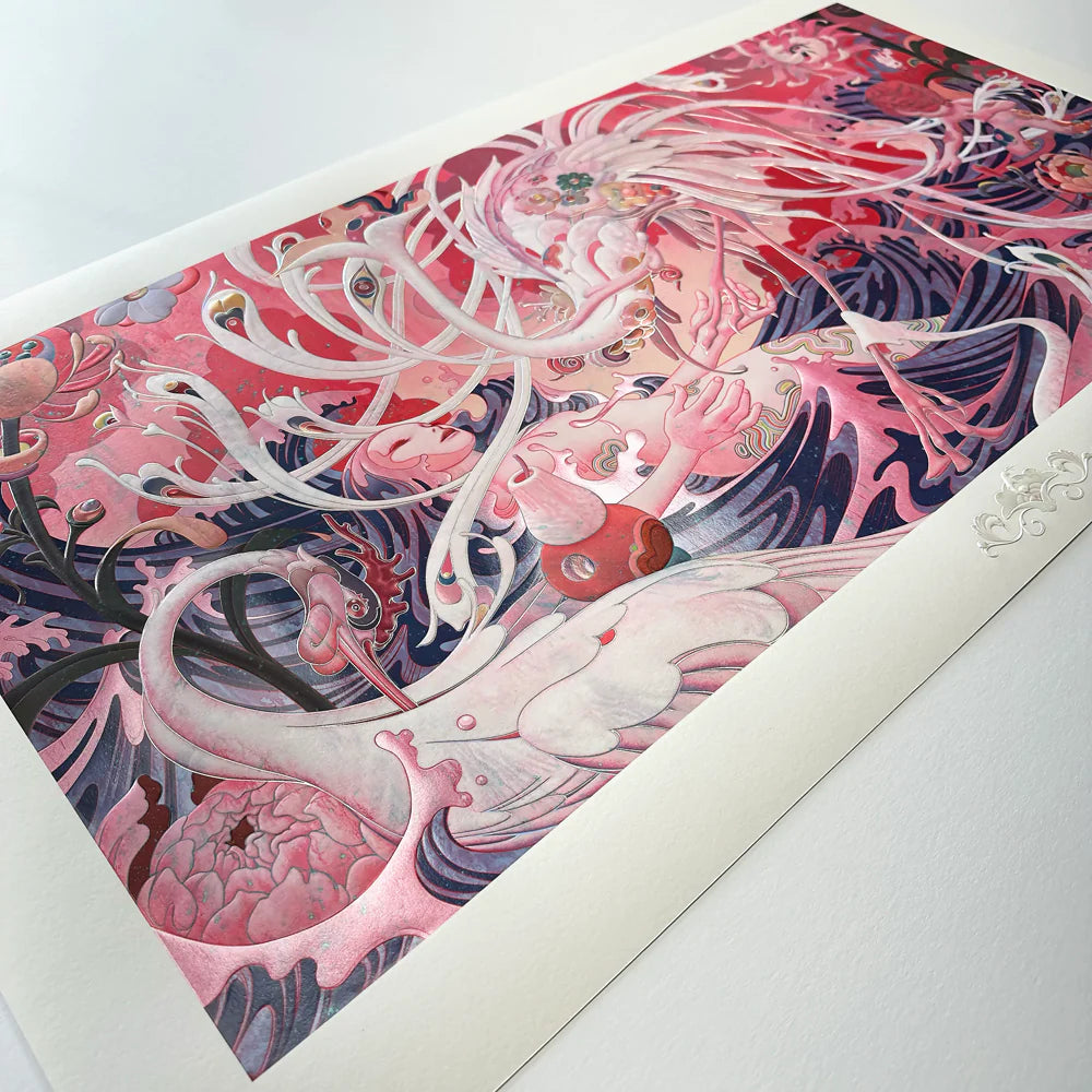 James Jean
Adrift III, 2024
Archival Print on Cotton Rag Paper
Print: 39 x 21-1/2 in | Image: 35 x 17-5/16 in
Edition of 1251

Hand Signed + Numbered by the artist