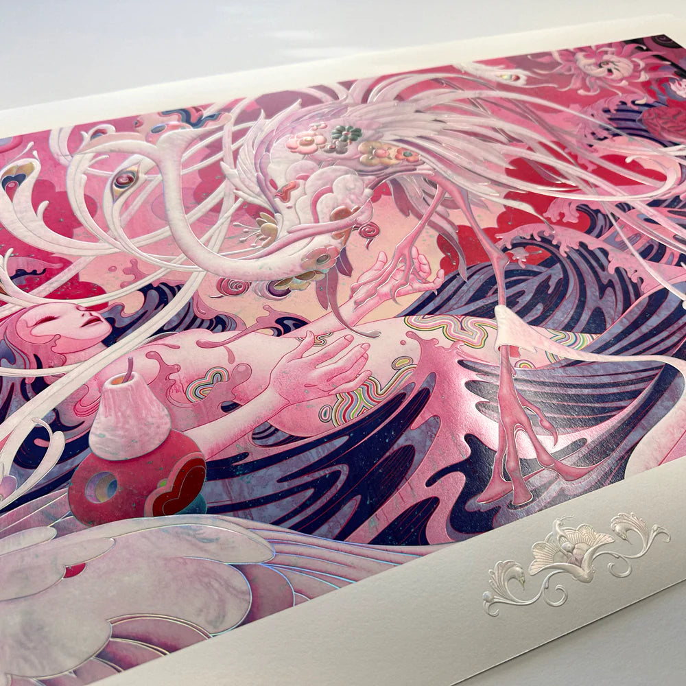 James Jean
Adrift III, 2024
Archival Print on Cotton Rag Paper
Print: 39 x 21-1/2 in | Image: 35 x 17-5/16 in
Edition of 1251

Hand Signed + Numbered by the artist