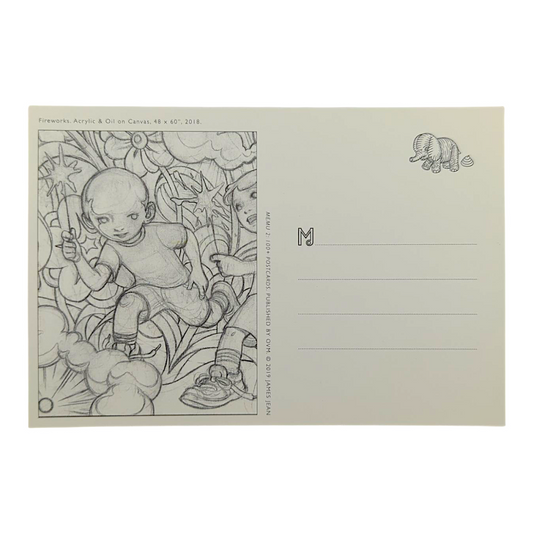James Jean “Fireworks” Postcard

Offset lithograph on postcard
4 x 6 in
Features a reproduction of James Jean’s "Fireworks" (2018)