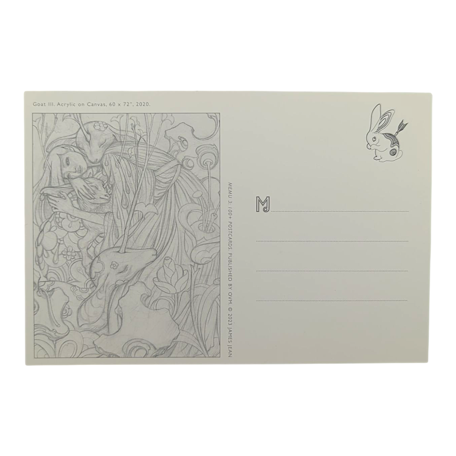 James Jean “Goat III” Postcard

Offset lithograph on postcard
4 x 6 in
Features a reproduction of James Jean’s "Goat III" (2020)