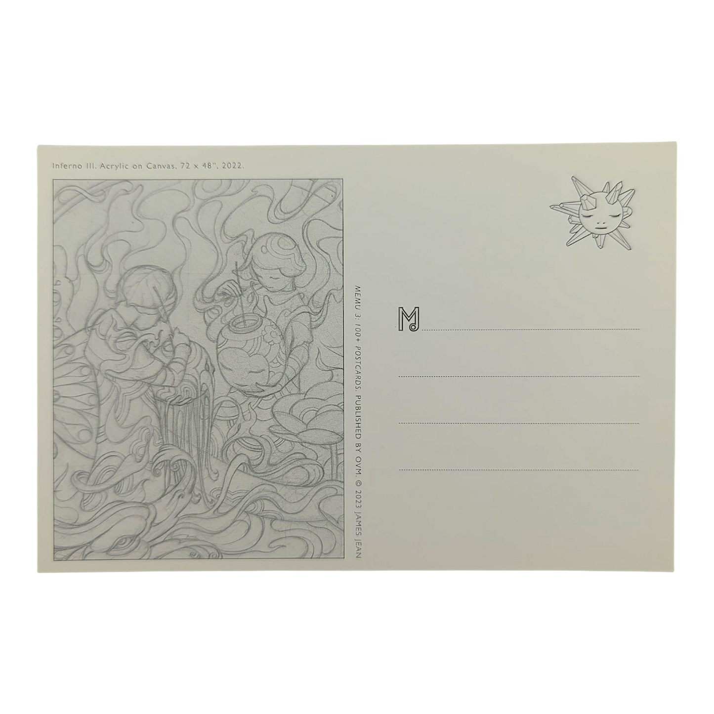 James Jean "Inferno III" Postcard 

Offset lithograph on postcard 
4 x 6 in 
Features a reproduction of James Jean’s "Inferno III" (2022) 