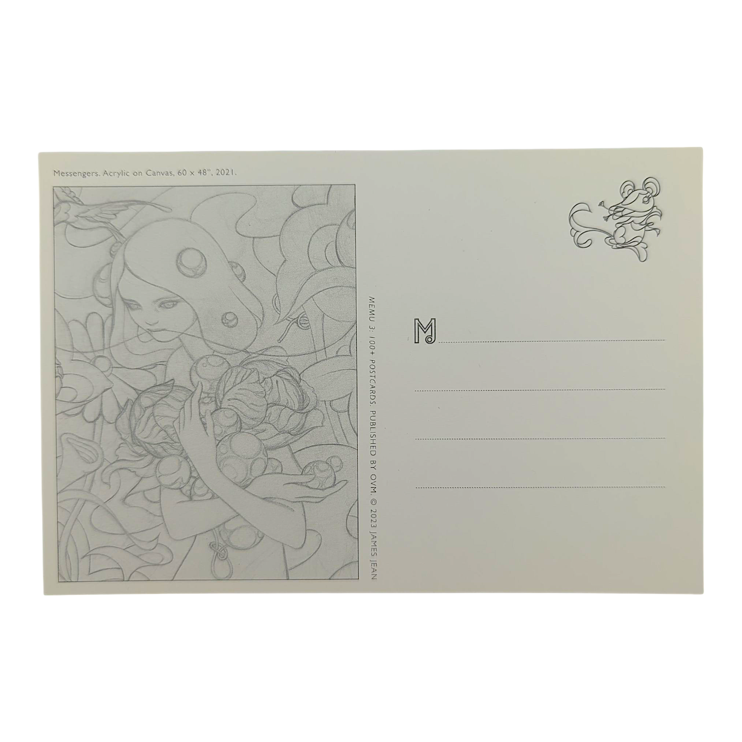 James Jean "Messengers" Postcard 

Offset lithograph on postcard 
4 x 6 in 
Features a reproduction of James Jean’s "Messengers"