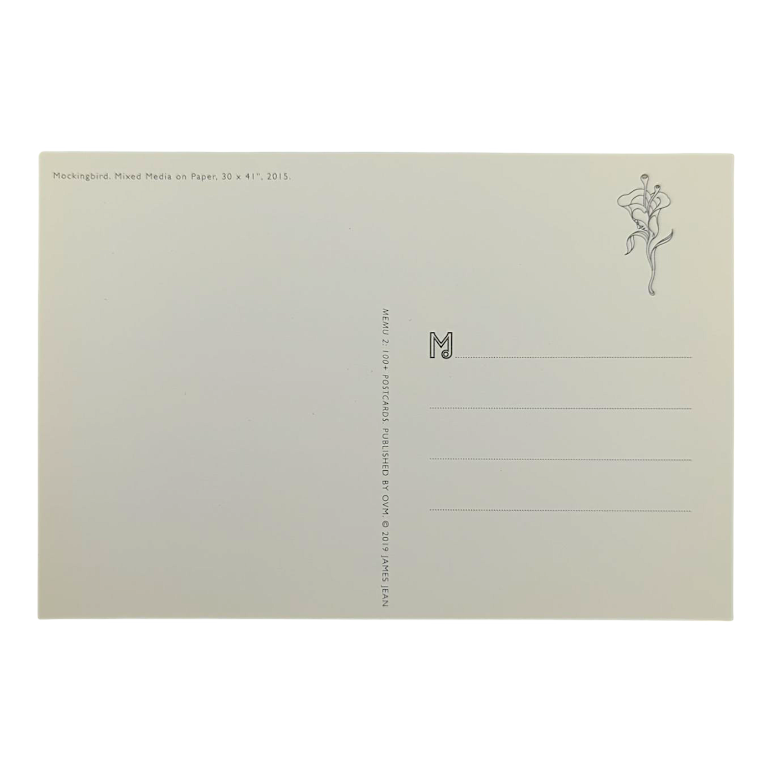 James Jean “Mockingbird” Postcard

Offset lithograph on postcard
4 x 6 in
Features a reproduction of James Jean’s "Mockingbird" (2015)