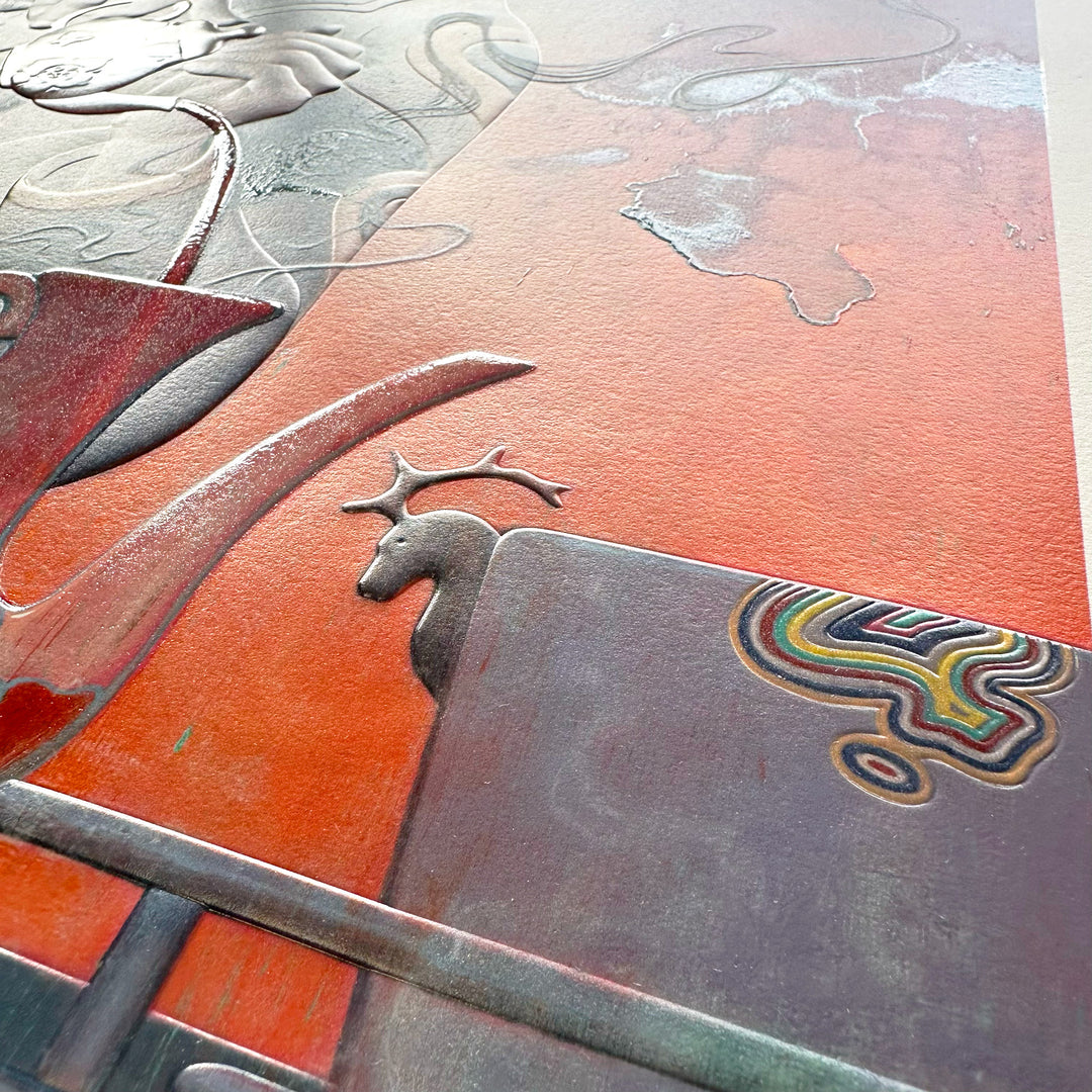 James Jean
Teatime III, 2025
Archival Print on Cotton Rag Paper
Print: 27-3/16 x 21-13/16 in | Image: 22-1/16 x 17-5/8 in
Edition of TBD

Hand Signed + Numbered by the artist

FROM JAMES JEAN
The leaves steep in hot water and release their essence. The guest pauses for a moment of reflection as the liquid flows from vessel to vessel. White wisps of steam drift and dissolve into the air. In her earpiece, instructions arrive in hushed tones. The soft murmur of the pouring fades, and the ritual is complete.