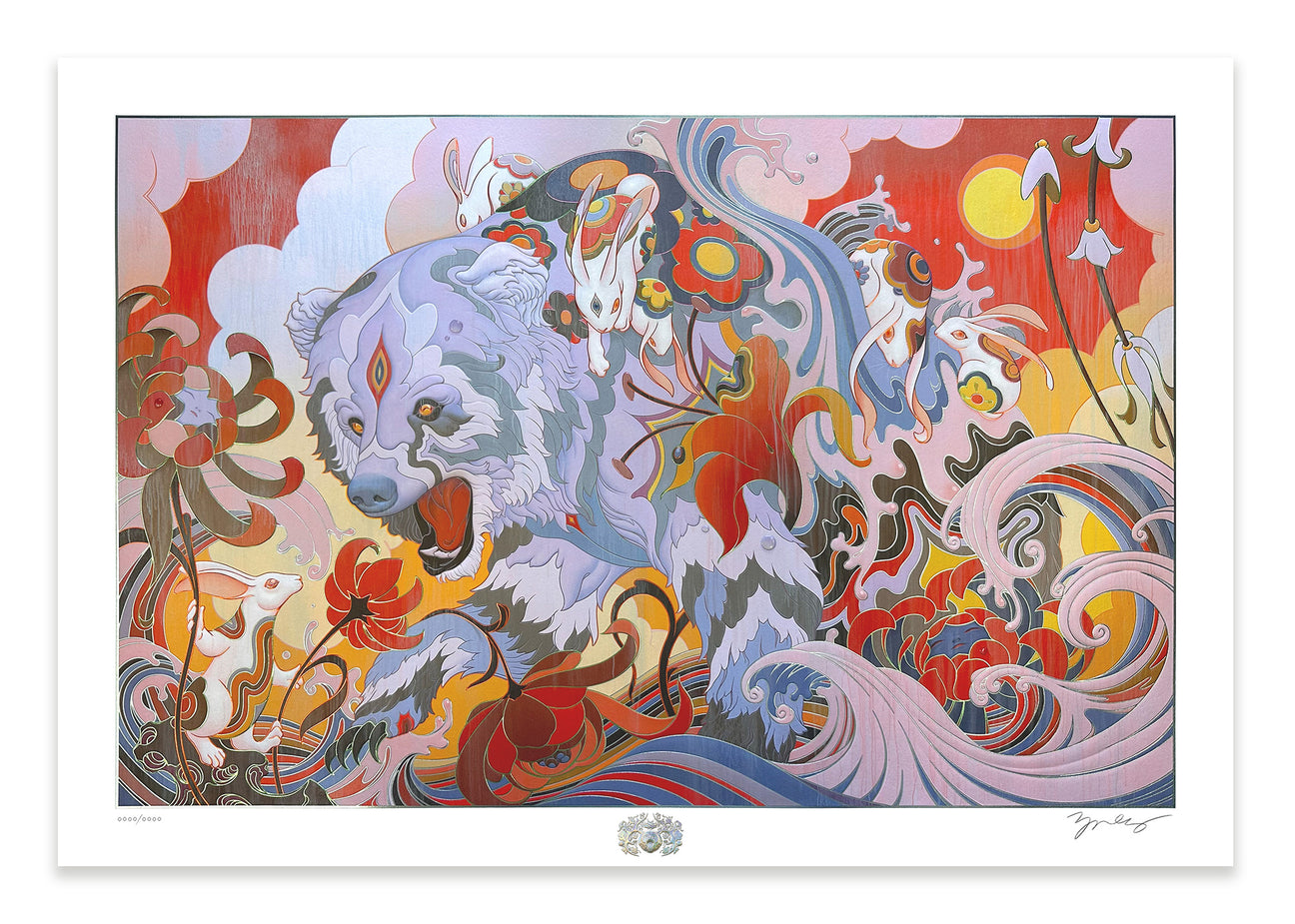 James Jean The Bear, 2024 Archival Print on Cotton Rag Paper Paper size:  18-1/2 x 26 in | Image size: 15-1/4 x 23-1/2 in Edition of 616  Hand Signed + Numbered by the artist