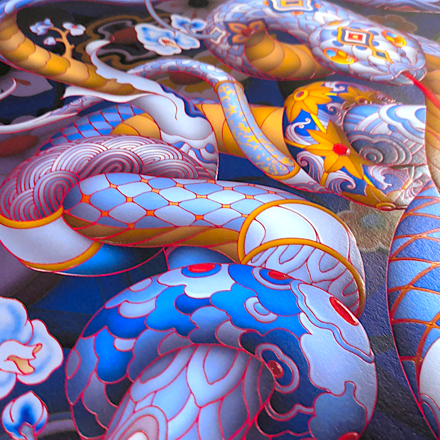 James Jean 
Year of the Snake, 2025 
Archival Print on Cotton Rag Paper 
Print:  24-1/2 x 21-5/8 in | Image: 22 x 18-5/8 in 
Edition of 491

Hand Signed + Numbered by the artist