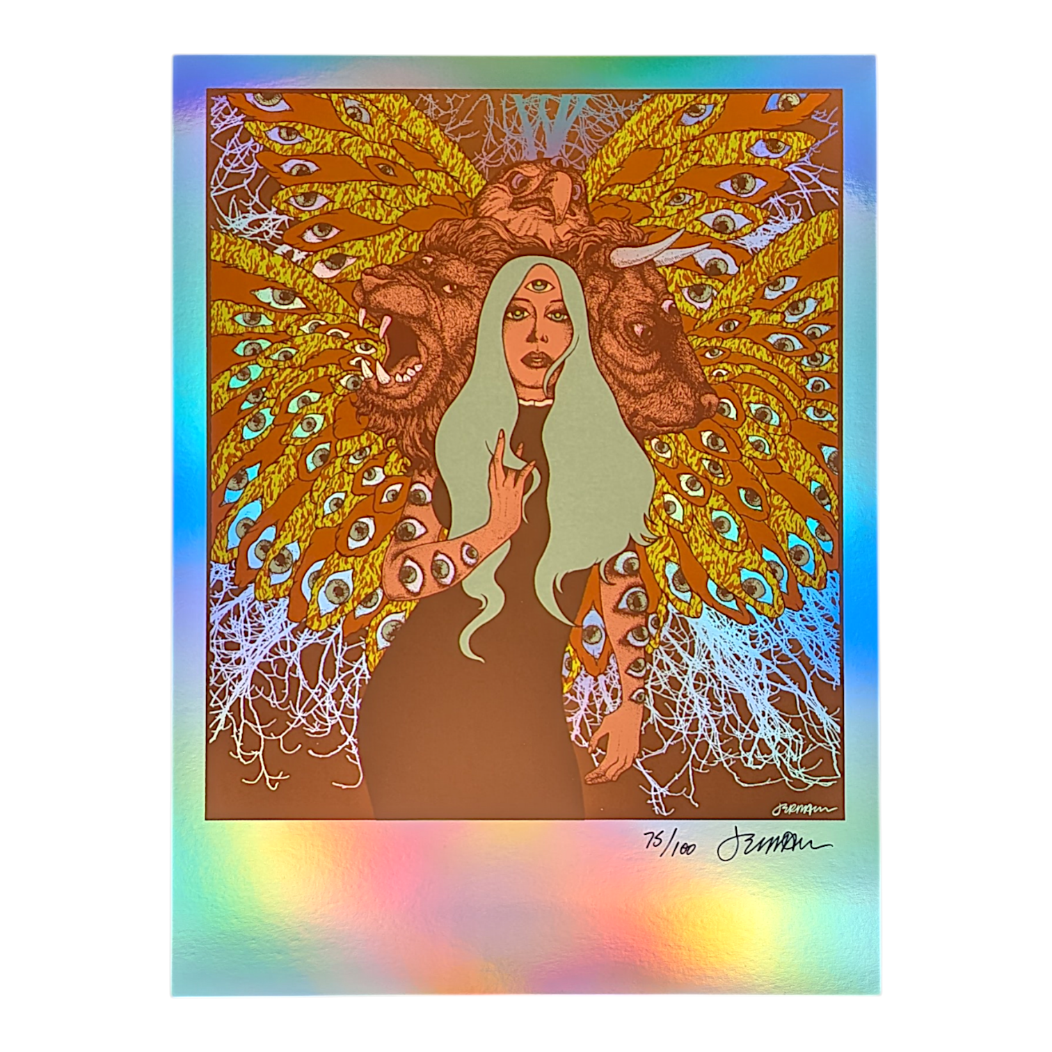 Jermaine Rogers 
Living Creature (Rainbow Foil), 2025
Screen print
9 x 12 in
Edition of 100

Hand signed + numbered by the artist