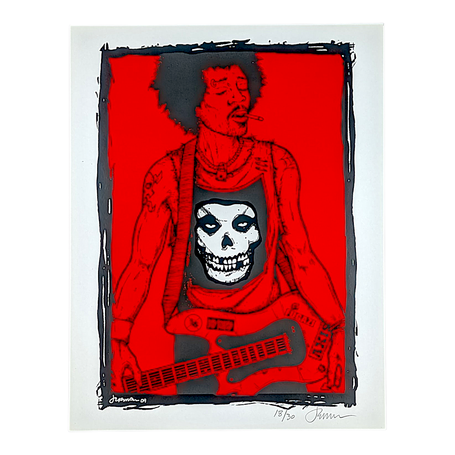Jermaine Rogers 
The Jimi Hendrix Experience (Will I Live Tomorrow?) (Red), 2015
Screen print
8.5 x 11 in
Edition of 30

Hand signed + numbered by the artist