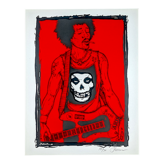 Jermaine Rogers 
The Jimi Hendrix Experience (Will I Live Tomorrow?) (Red), 2015
Screen print
8.5 x 11 in
Edition of 30

Hand signed + numbered by the artist