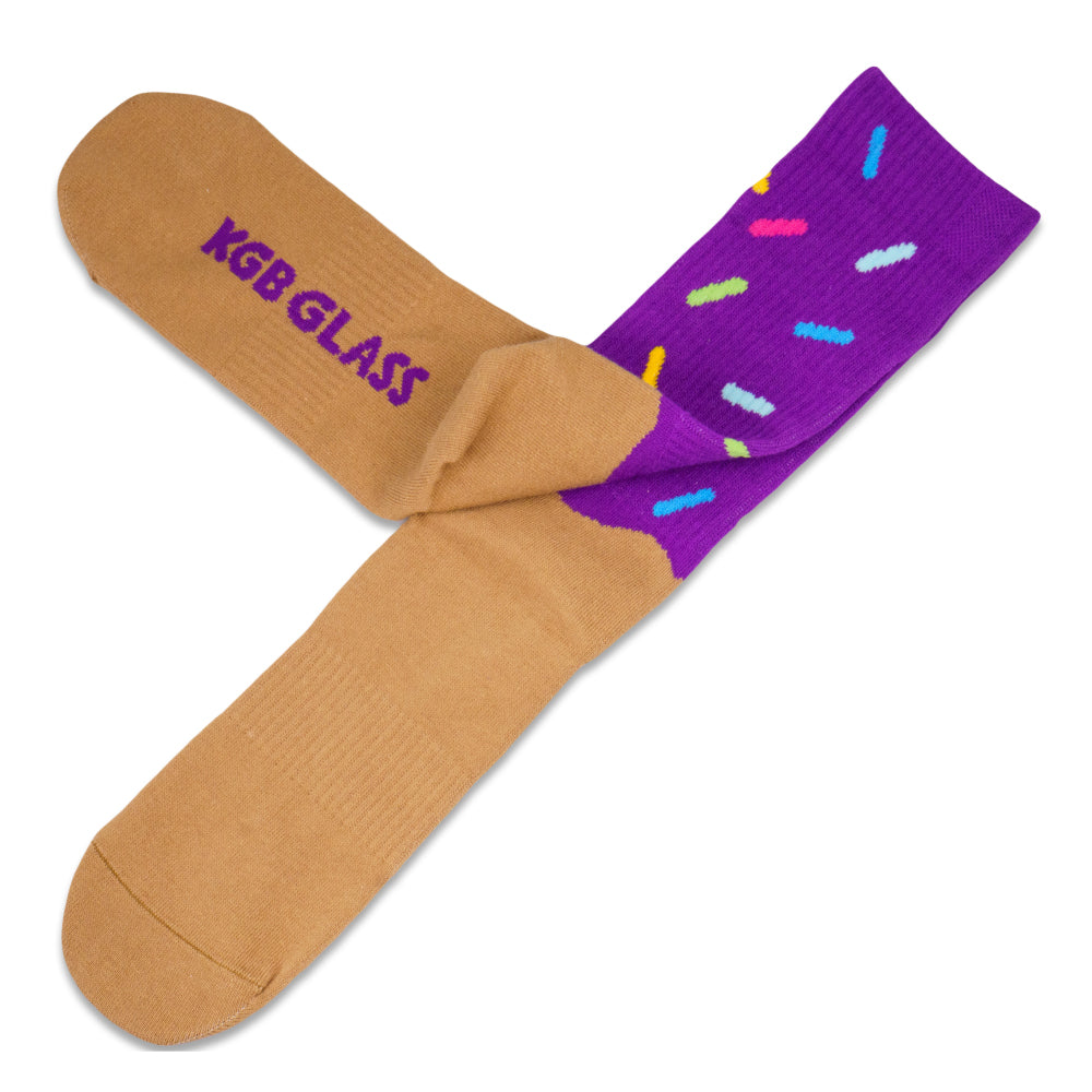 KGB Glass x Glassroots Purple Sprinkle Donut Socks
- Combed Cotton
- Limited Edition of 300