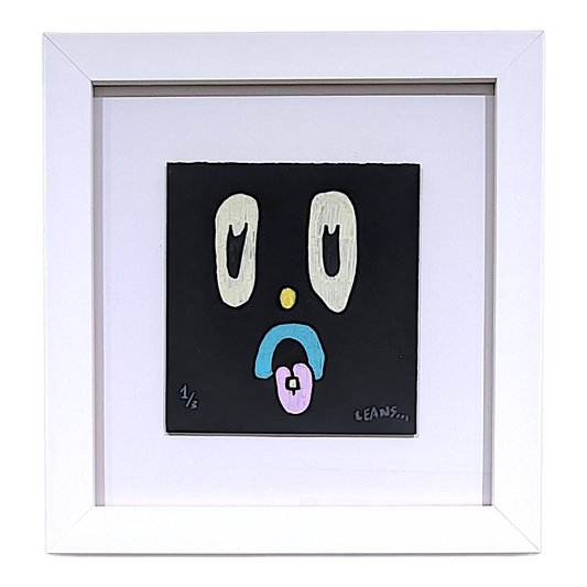 Leans (Sam Wilkinson) 
Leansy Face 2 
Acrylic Paint & Fine Art Pencil on 200 GSM Paper 
Approx. 6 x 6 in 

Hand signed by the artist. One of three "Leansy Face 2" original art pieces. 

Custom Frame: 

12 x 12.5 x 1 in 
Tru Vue Conservation Grade 99% UV Protection Plexiglass 

SHARE