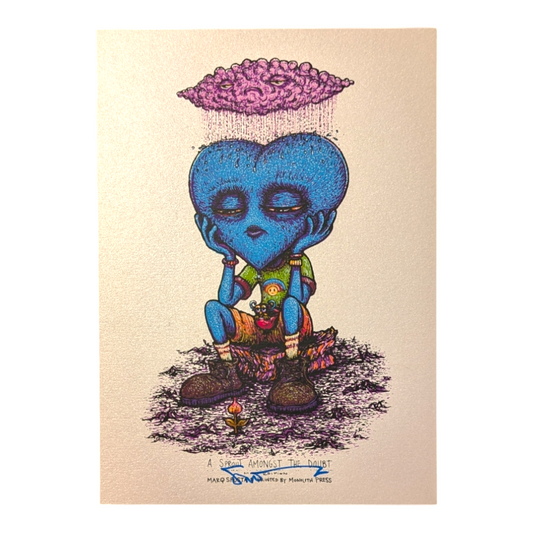 Marq Spusta "A Sprout Amongst the Doubt" (Rose Shimmer), 2020 Screen print  5 x 7 in  Hand Signed by the artist