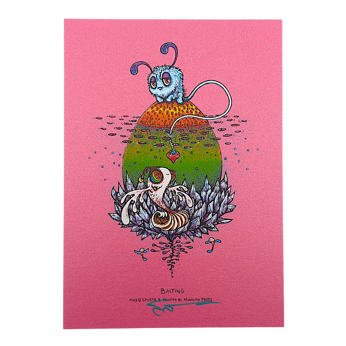 Marq Spusta
Baiting (Pink Shimmer), 2019
Screen print
5 x 7 in

Hand signed by the artist