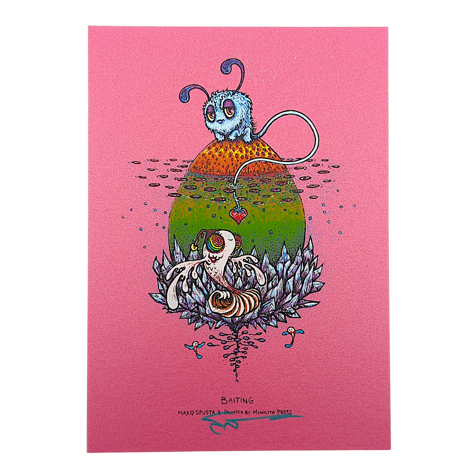 Marq Spusta
Baiting (Pink Shimmer), 2019
Screen print
5 x 7 in

Hand signed by the artist