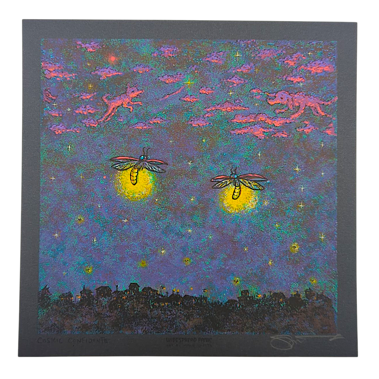 Marq Spusta
Cosmic Confidante (Black), 2025
Screen print 
8 x 8 in

Hand Signed by the artist. Imagery is from the singles cover art from the Widespread Panic album, Snake Oil King.