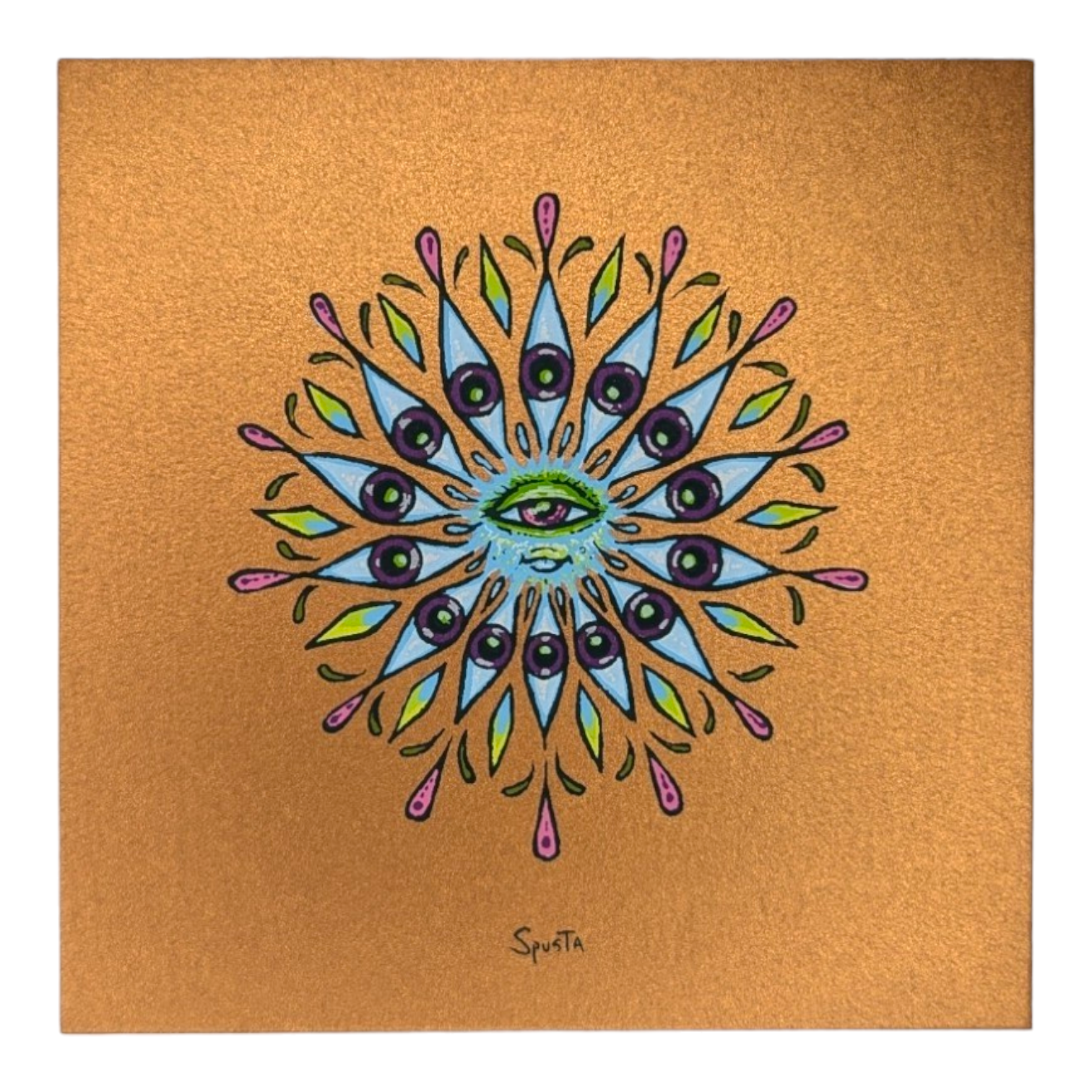 Marq Spusta Eye Mandala (Copper Shimmer) Screen print  4 x 4 in  Plate signed