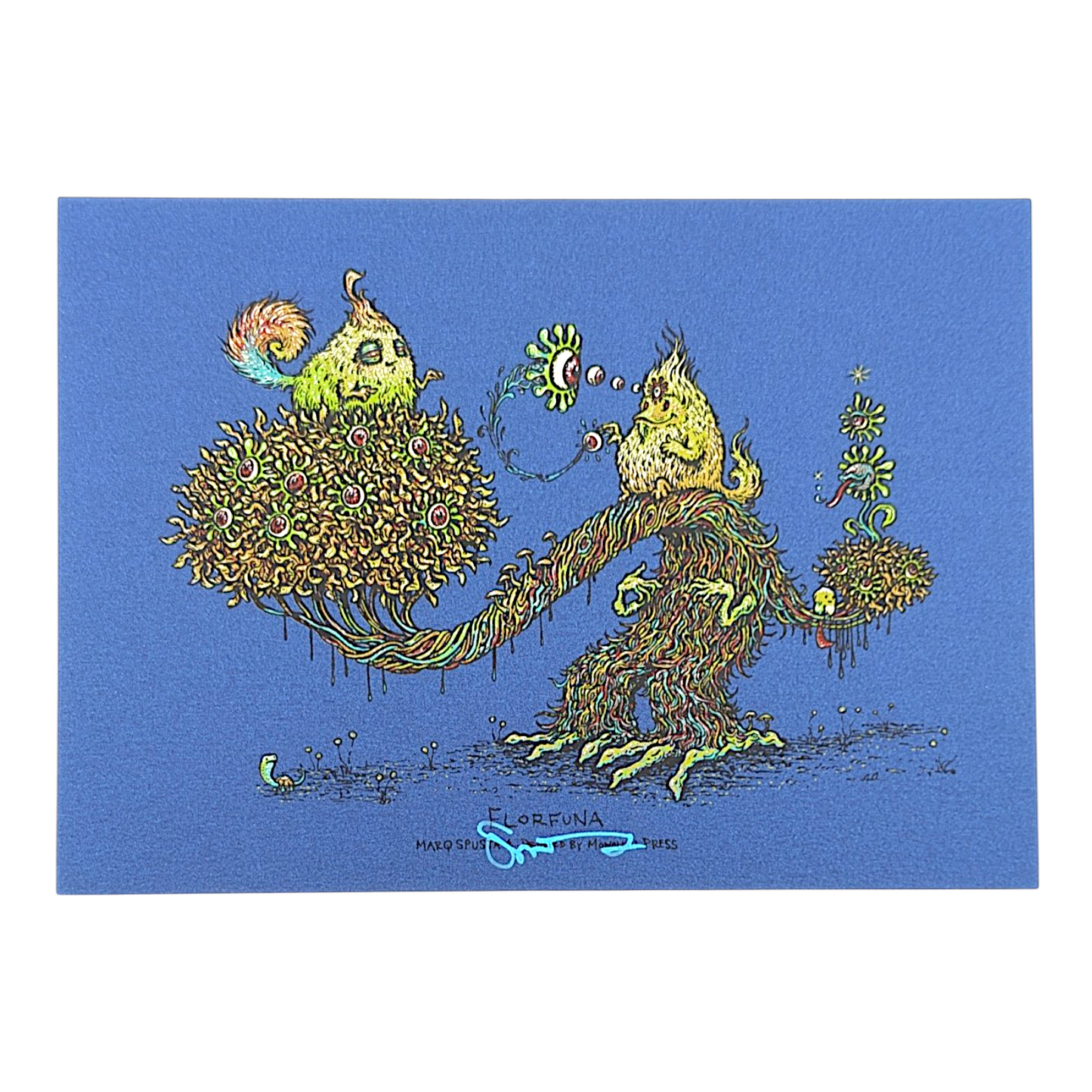 Marq Spusta
Florfuna (Blue Shimmer), 2018
Screen print
5 x 7 in

Hand signed by the artist