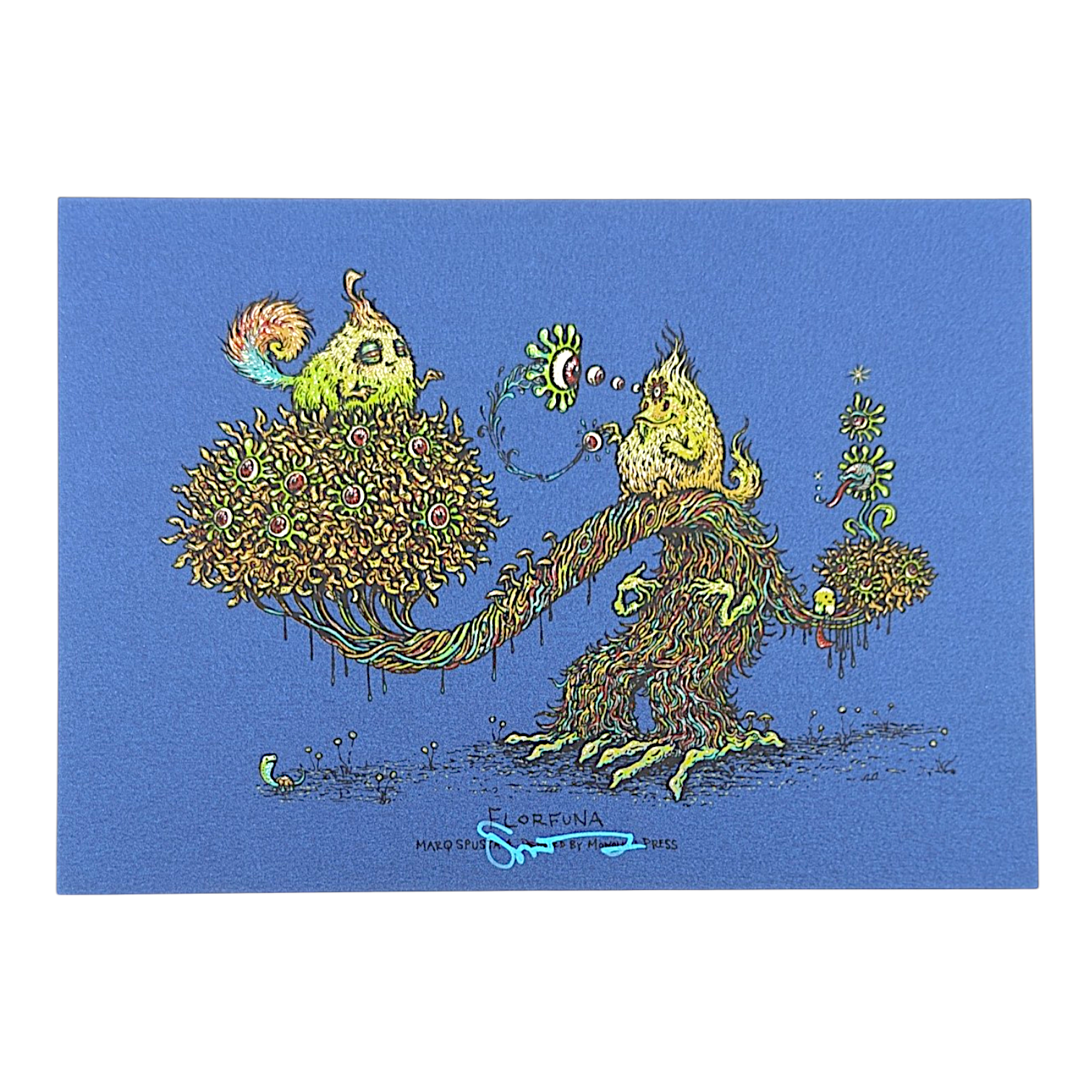 Marq Spusta
Florfuna (Blue Shimmer), 2018
Screen print
5 x 7 in

Hand signed by the artist