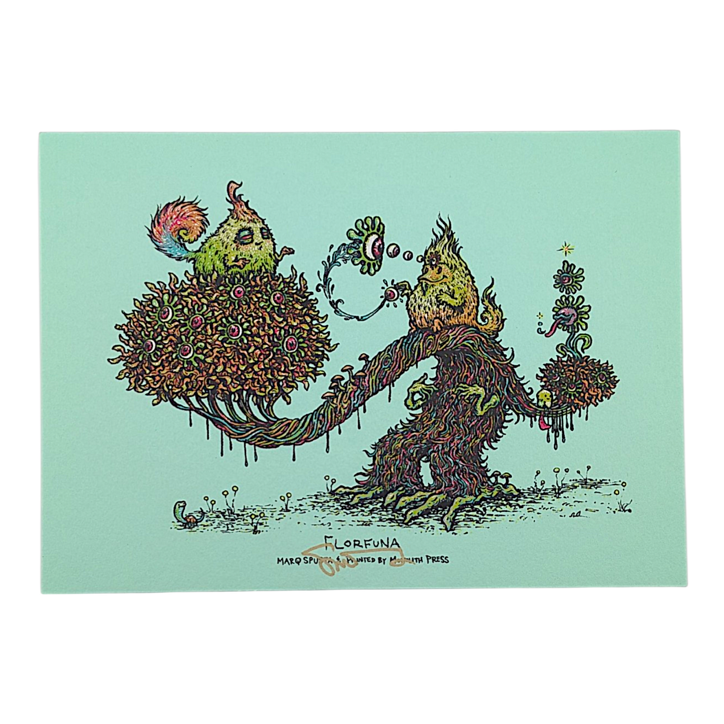 Marq Spusta
Florfuna (Mint Green), 2018
Screen print
5 x 7 in

Hand signed by the artist