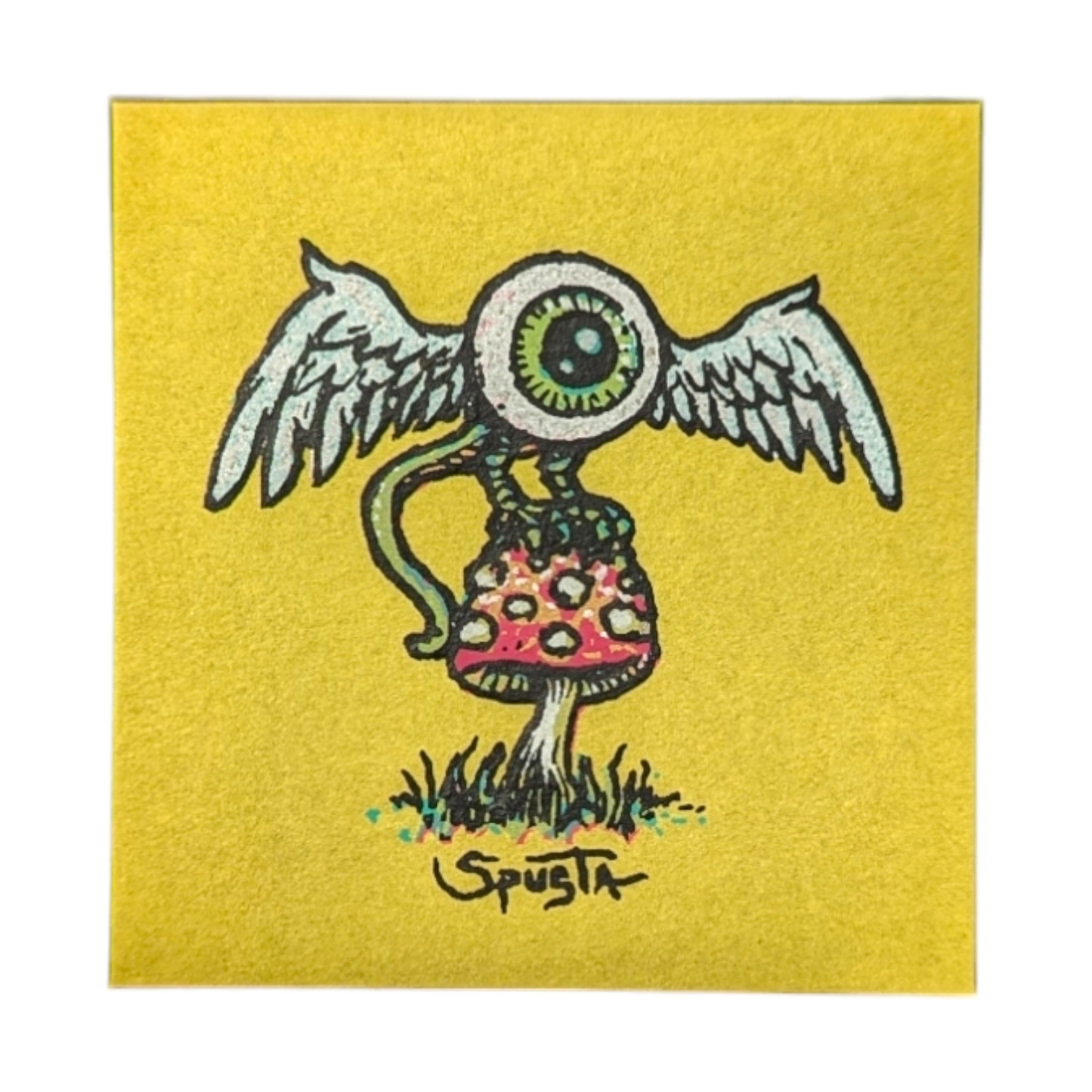 Marq Spusta Flying Eyeball (Chartreuse), 2016 Screen print  2 x 2 in  Plate signed