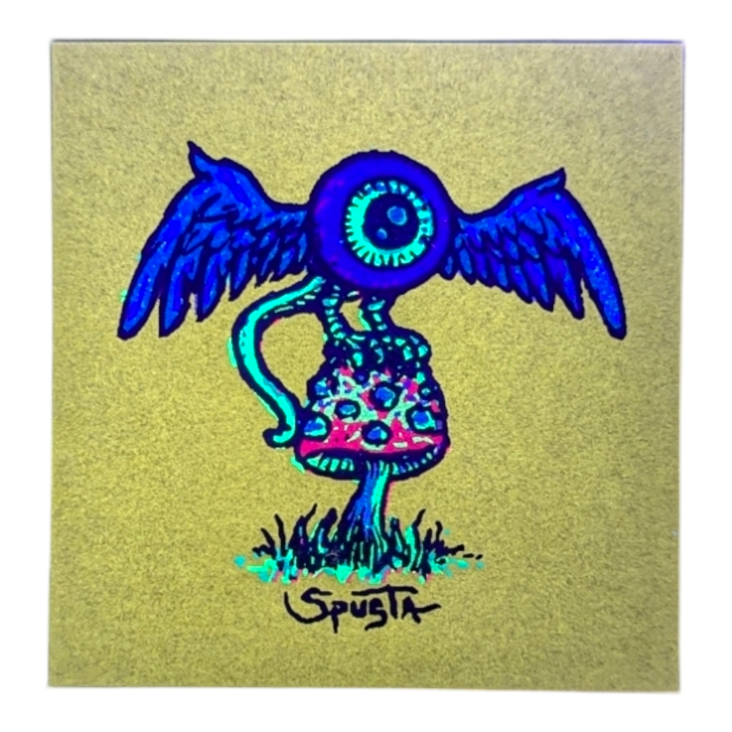 Marq Spusta Flying Eyeball (Chartreuse), 2016 Screen print  2 x 2 in  Plate signed