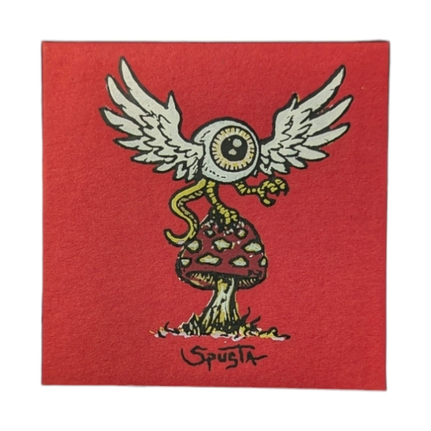 Marq Spusta Flying Eyeball (Red Linen), 2016 Screen print  2 x 2 in  Plate signed