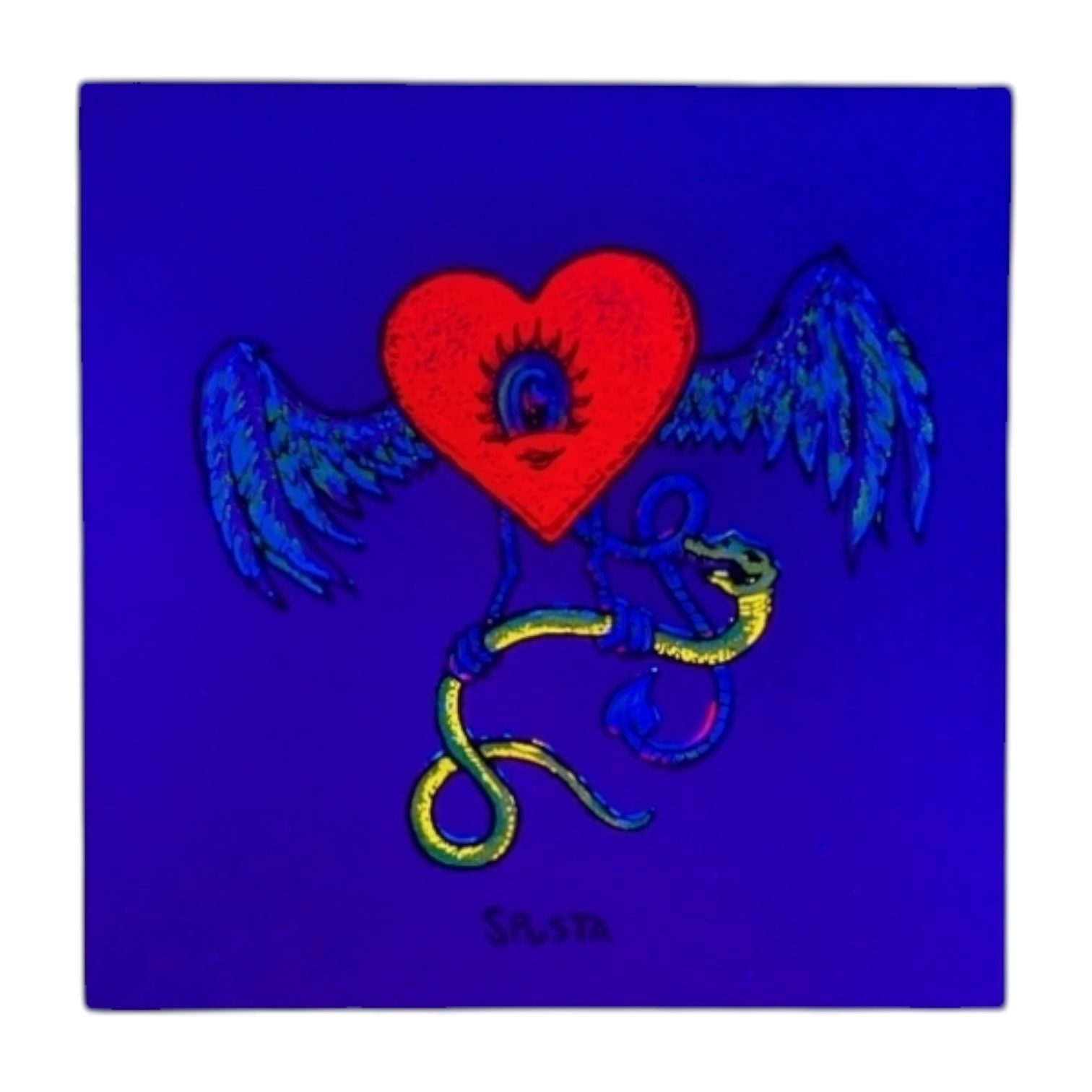 Marq Spusta Flying Heart (Nude Shimmer) Screen print  3 x 3 in  Plate signed