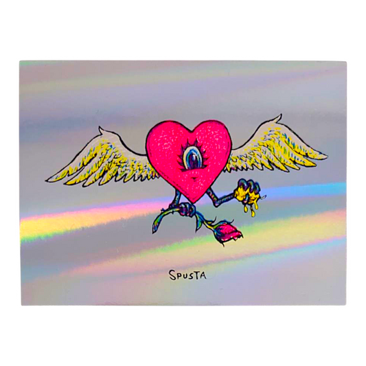 Marq Spusta
Flying Heart with Rose (Foil)
Screen print 
4 x 3 in

Plate signed