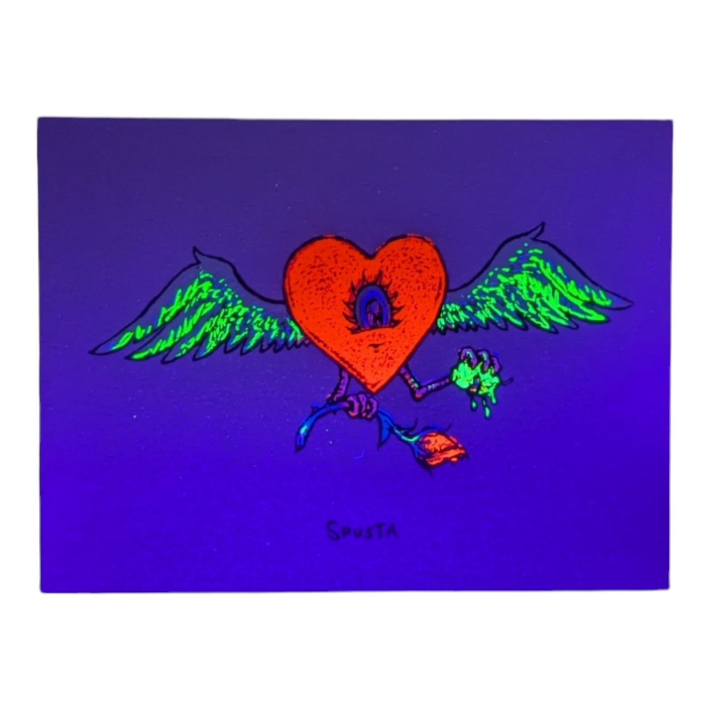 Marq Spusta Flying Heart with Rose (Nude Shimmer) Screen print  3 x 4 in  Plate signed