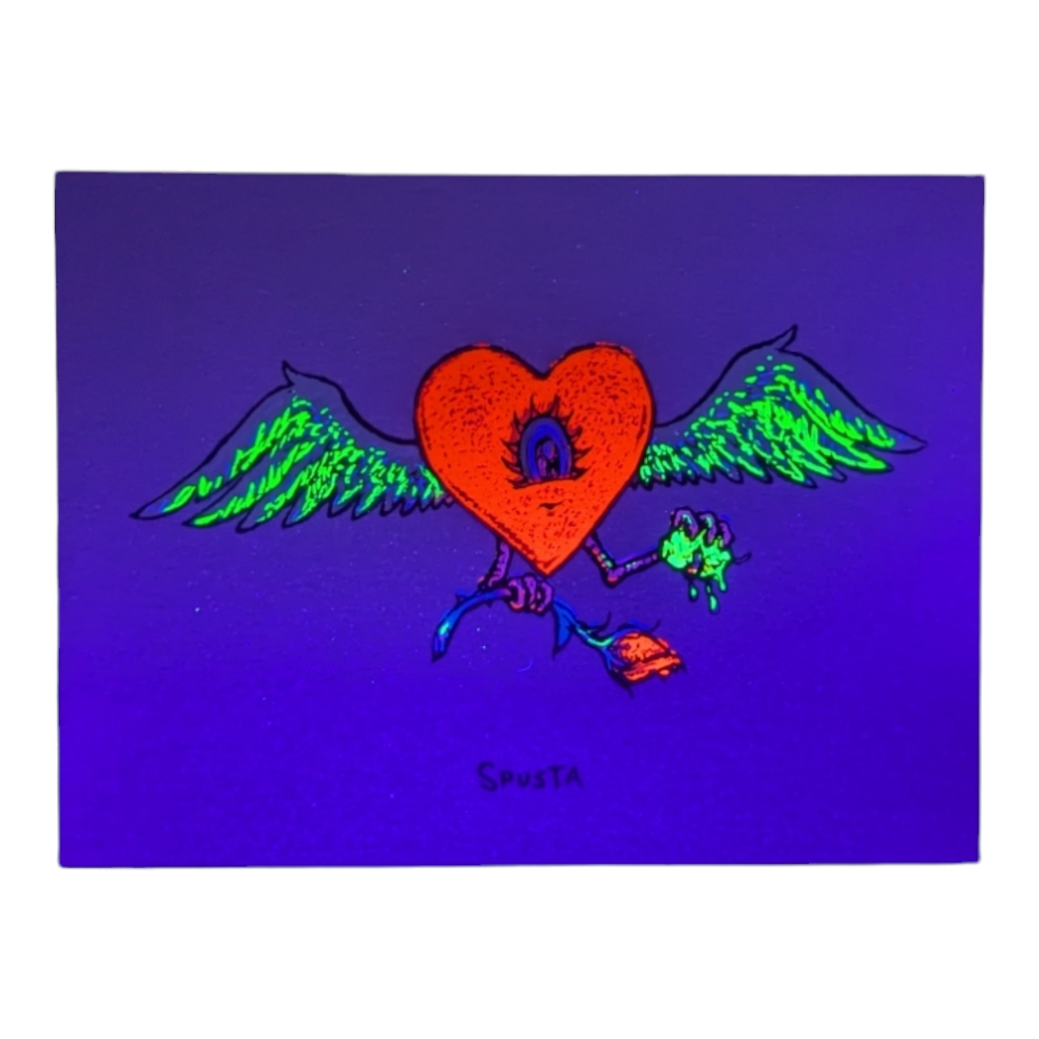 Marq Spusta Flying Heart with Rose (Nude Shimmer) Screen print  3 x 4 in  Plate signed