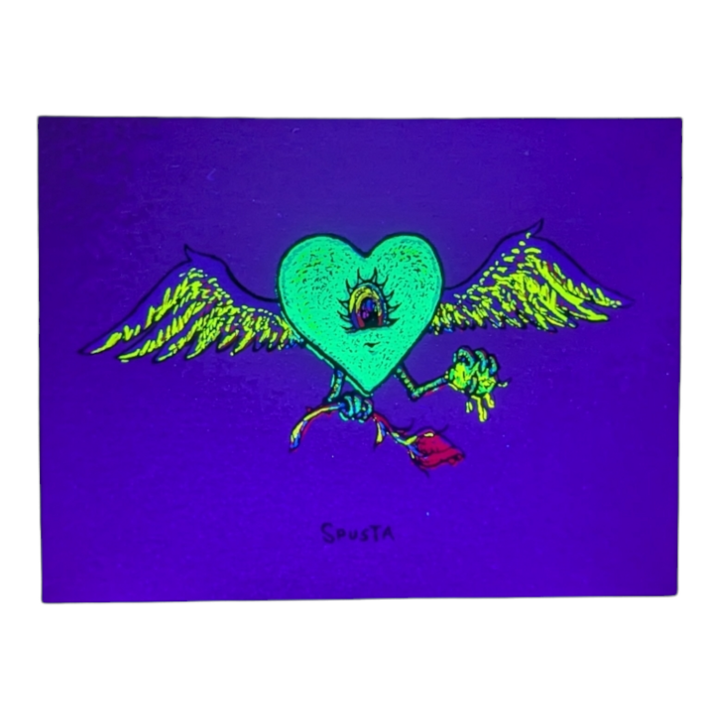 Marq Spusta Flying Heart with Rose (Nude Shimmer) Screen print  3 x 4 in  Plate signed